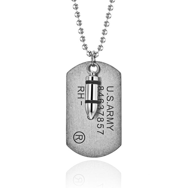 Men's Fashion US Army Bullet Tag Pendant Necklace-Mens Pendant Necklace-SunnyHouse Jewelry