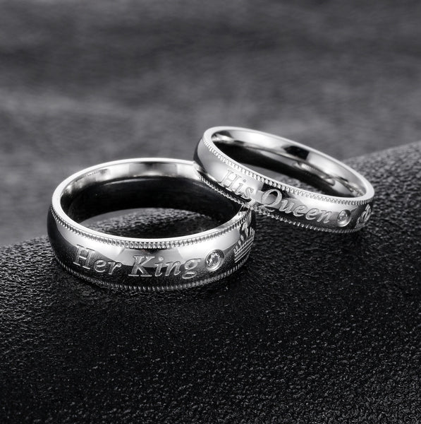 His & Hers Matching Set King and Queen Couple Rings, Wedding Band Set, Valentine, Anniversary, Wedding, Promise, Engagement Ring-Couple Rings-SunnyHouse Jewelry