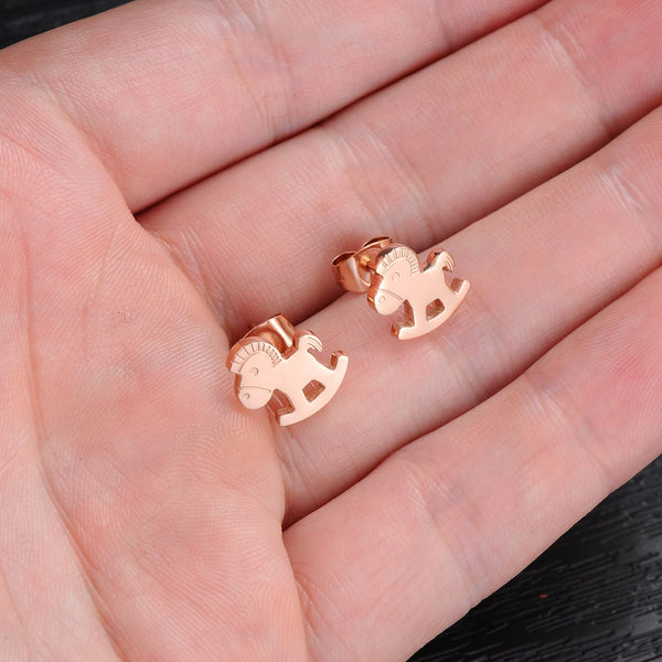 Women's Fashion Rose Gold Little Horse Earrings-Womens Earrings-SunnyHouse Jewelry