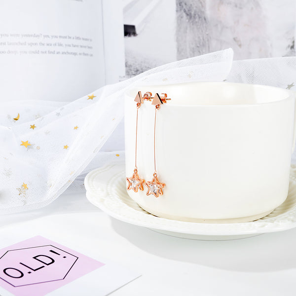 Women's Fashion Rose Gold Star Drop Earrings-Womens Earrings-SunnyHouse Jewelry