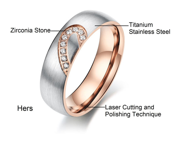His & Hers Matching Set Heart with Heart Couple Rings, Wedding Band Set, Valentine, Anniversary, Wedding, Promise, Engagement Ring-Couple Rings-SunnyHouse Jewelry