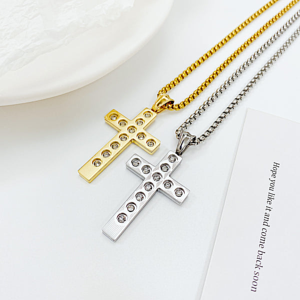Men's Fashion Diamond Cross Pendant Necklace-Mens Pendant Necklace-SunnyHouse Jewelry