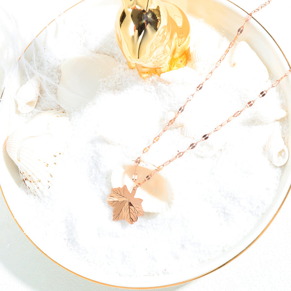 Women's Fashion Rose Gold Maple Pendant Necklace-Womens Pendant Necklace-SunnyHouse Jewelry
