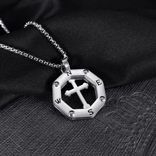 Men's Fashion Cross Compass Pendant Necklace-Mens Pendant Necklace-SunnyHouse Jewelry