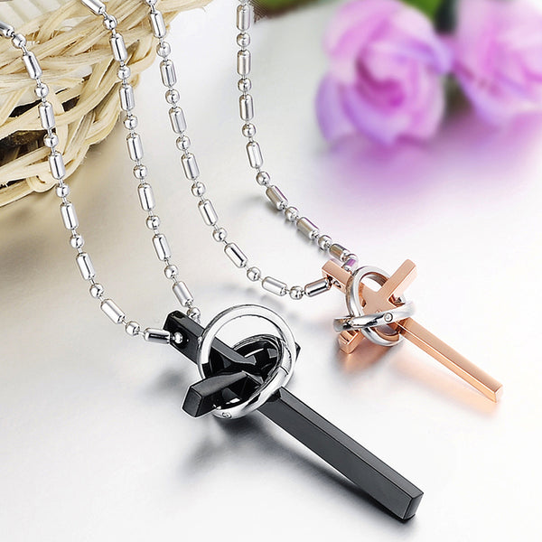 His & Hers Matching Set Star Cross Tag Pendant Necklace Couple Jewelry Set-Couple Necklace-SunnyHouse Jewelry