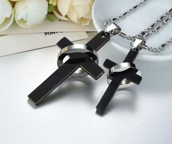 His & Hers Matching Set God around You Cross Tag Pendant Necklace Couple Jewelry Set-Couple Necklace-SunnyHouse Jewelry
