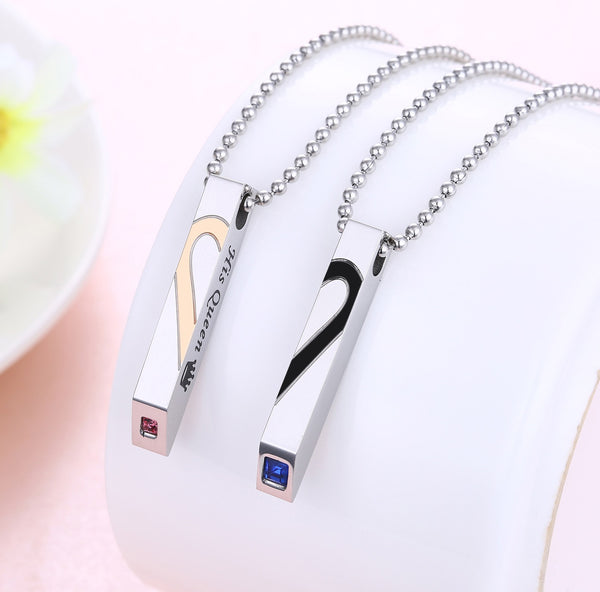 His & Hers Matching Set Her King His Queen Tag Pendant Necklace Couple Jewelry Set-Couple Necklace-SunnyHouse Jewelry