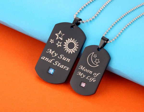 His & Hers Matching Set My Sun and Stars Moon of My Life Tag Pendant Necklace Couple Jewelry Set-Couple Necklace-SunnyHouse Jewelry