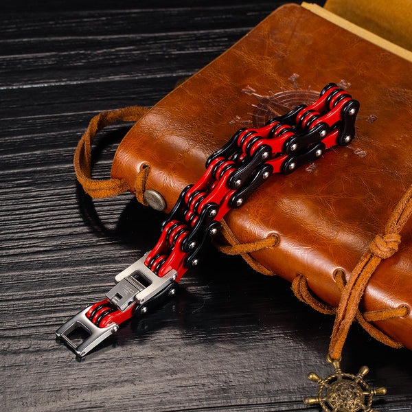 Men's Fashion Black and Red Harley Bike Bracelet-Mens Bracelet-SunnyHouse Jewelry