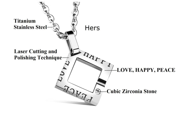 His & Hers Matching Set Love Peace Happy Tag Pendant Necklace Couple Jewelry Set-Couple Necklace-SunnyHouse Jewelry