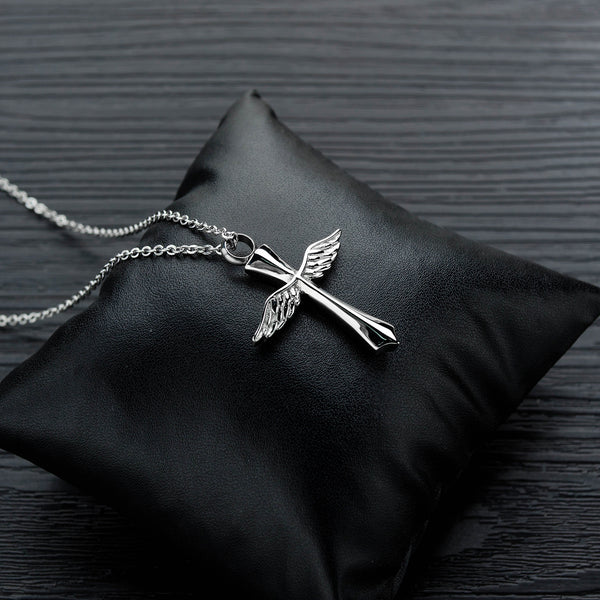 Men's Fashion Angel Cross Pendant Necklace-Mens Pendant Necklace-SunnyHouse Jewelry