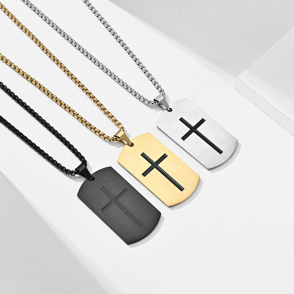 Men's Fashion Cross Tag Pendant Necklace-Mens Pendant Necklace-SunnyHouse Jewelry