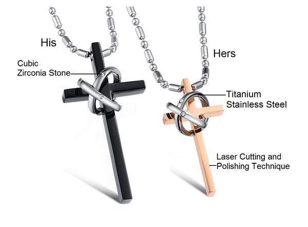 His & Hers Matching Set Star Cross Tag Pendant Necklace Couple Jewelry Set-Couple Necklace-SunnyHouse Jewelry