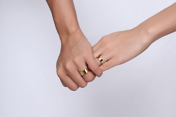 His & Hers Matching Set Simple Gold Love Couple Rings Wedding Band Set-Couple Rings-SunnyHouse Jewelry