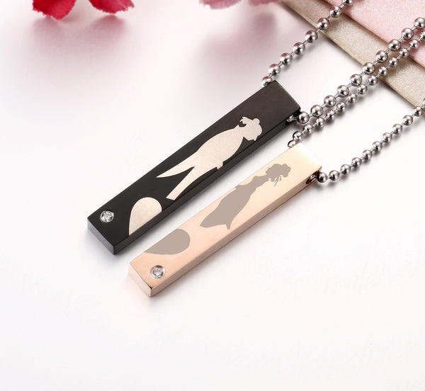 His & Hers Love Heart Matching Set Her Beast His Beauty Tag Pendant Necklace Couple Jewelry Set-Couple Necklace-SunnyHouse Jewelry