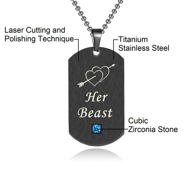 His & Hers Matching Set Her Beast His Beauty Tag Pendant Necklace Couple Jewelry Set-Couple Necklace-SunnyHouse Jewelry