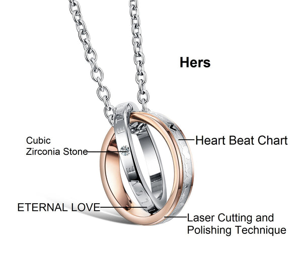 His & Hers Matching Set Titanium Stainless Steel Couple Rings Necklace Love Style-Couple Necklace-SunnyHouse Jewelry