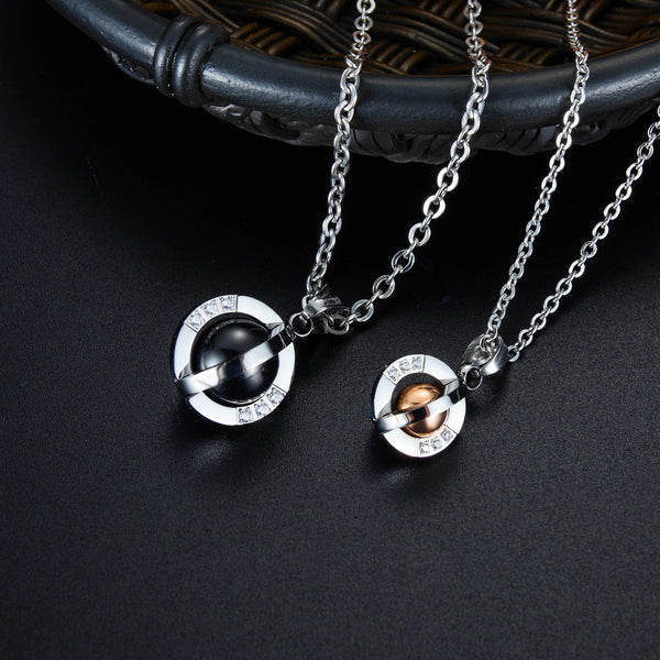 His & Hers Matching Set Rotatable Ball Tag Pendant Necklace Couple Jewelry Set-Couple Necklace-SunnyHouse Jewelry