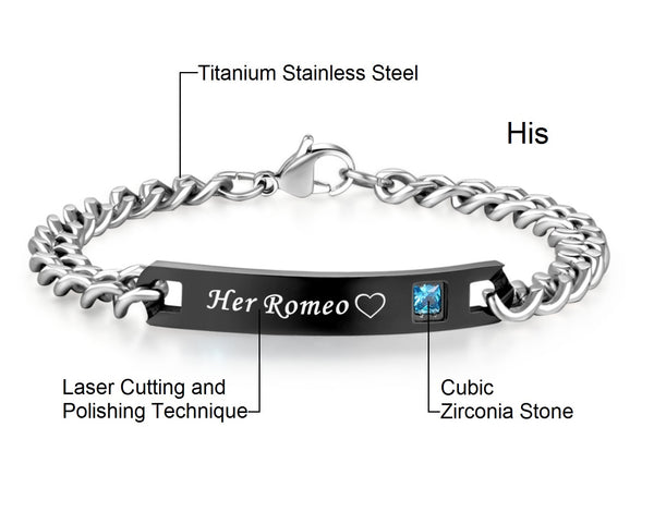 His & Hers Matching Set Romeo and Juliet Couple Bracelets, Valentine, Anniversary, Wedding, Promise, Engagement Gift-Couple Bracelets-SunnyHouse Jewelry