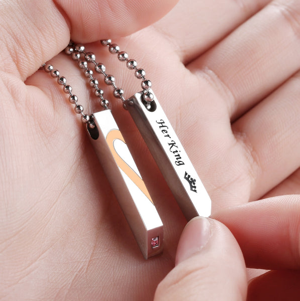 His & Hers Matching Set Her King His Queen Tag Pendant Necklace Couple Jewelry Set-Couple Necklace-SunnyHouse Jewelry
