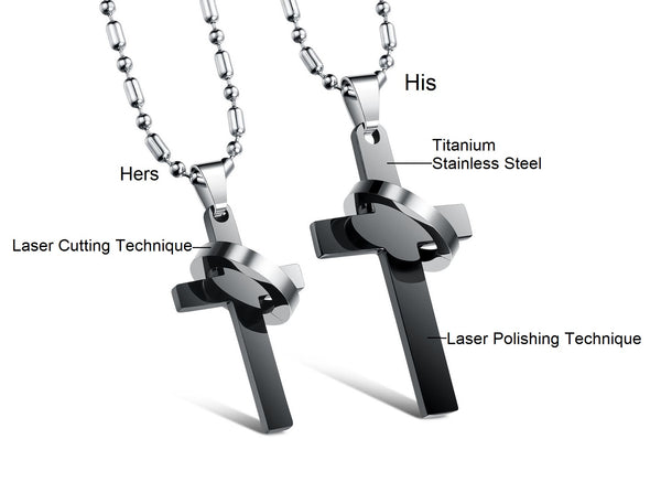 His & Hers Matching Set God around You Cross Tag Pendant Necklace Couple Jewelry Set-Couple Necklace-SunnyHouse Jewelry