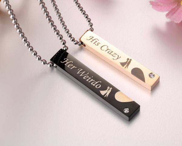 His & Hers Love Heart Matching Set Her Weirdo His Crazy Tag Pendant Necklace Couple Jewelry Set-Couple Necklace-SunnyHouse Jewelry