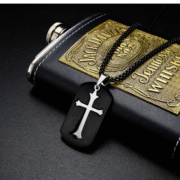 Men's Fashion Cross Tag Pendant Necklace-Mens Pendant Necklace-SunnyHouse Jewelry
