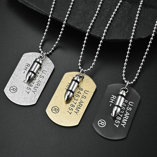 Men's Fashion US Army Bullet Tag Pendant Necklace-Mens Pendant Necklace-SunnyHouse Jewelry