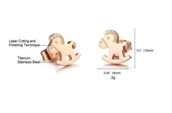 Women's Fashion Rose Gold Little Horse Earrings-Womens Earrings-SunnyHouse Jewelry