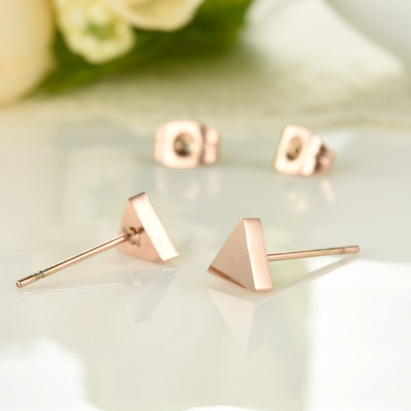Women's Fashion Rose Gold Triangle Stud Earrings-Womens Earrings-SunnyHouse Jewelry