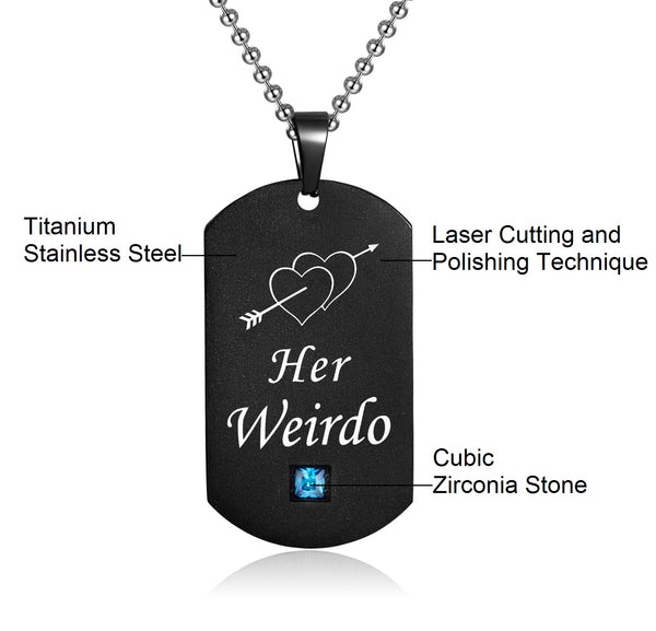 His & Hers Matching Set Her Weirdo His Crazy Tag Pendant Necklace Couple Jewelry Set-Couple Necklace-SunnyHouse Jewelry