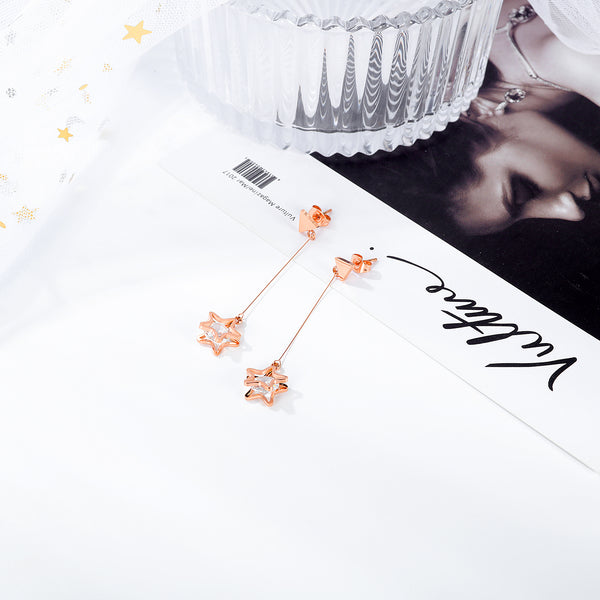 Women's Fashion Rose Gold Star Drop Earrings-Womens Earrings-SunnyHouse Jewelry