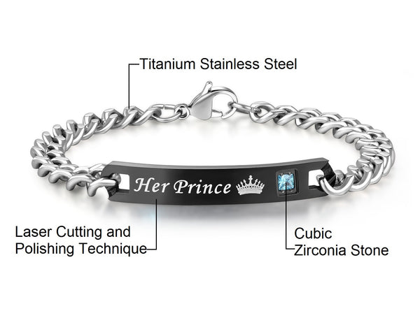 His & Hers Matching Set Her Prince and His Princess Couple Bracelets, Valentine, Anniversary, Wedding, Promise, Engagement Gift-Couple Bracelets-SunnyHouse Jewelry