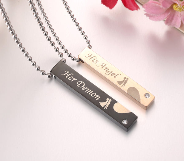 His & Hers Heart Matching Set Her Demon His Angle Tag Pendant Necklace Couple Jewelry Set-Couple Necklace-SunnyHouse Jewelry
