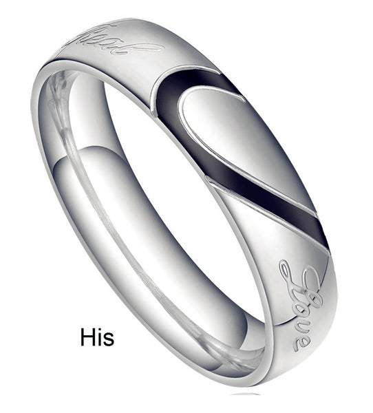 His & Hers Matching Set Heart with Heart Couple Rings, Wedding Band Set, Valentine, Anniversary, Wedding, Promise, Engagement Ring-Couple Rings-SunnyHouse Jewelry