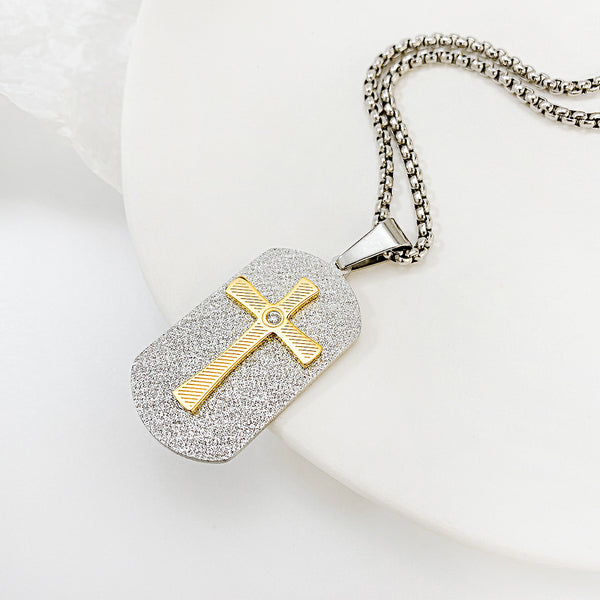 Men's Fashion Cross Tag Pendant Necklace-Mens Pendant Necklace-SunnyHouse Jewelry