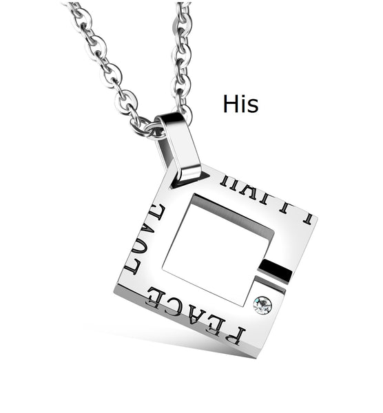 His & Hers Matching Set Love Peace Happy Tag Pendant Necklace Couple Jewelry Set-Couple Necklace-SunnyHouse Jewelry