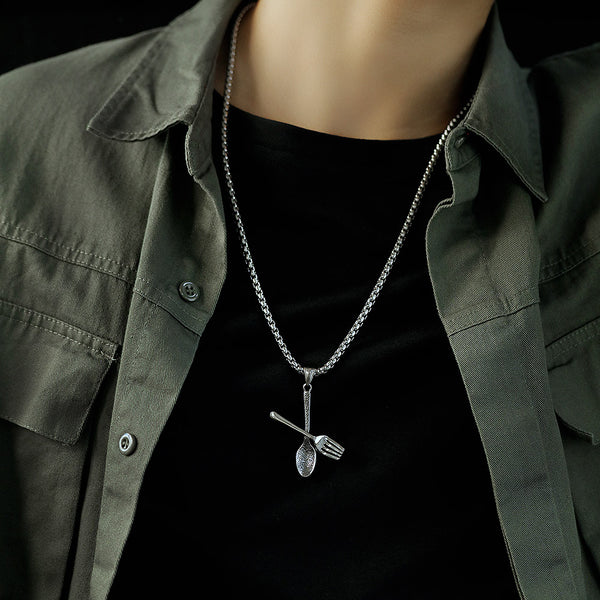 Men's Fashion Hip Hop Spoon and Fork Pendant Necklace-Mens Pendant Necklace-SunnyHouse Jewelry