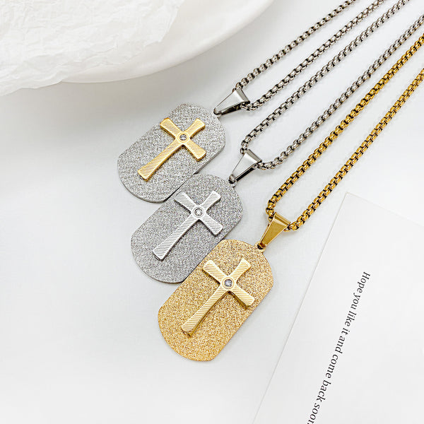 Men's Fashion Cross Tag Pendant Necklace-Mens Pendant Necklace-SunnyHouse Jewelry