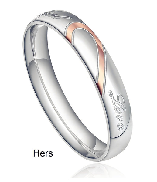 His & Hers Matching Set Heart with Heart Couple Rings, Wedding Band Set, Valentine, Anniversary, Wedding, Promise, Engagement Ring-Couple Rings-SunnyHouse Jewelry