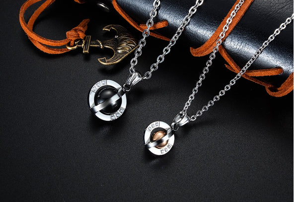 His & Hers Matching Set Rotatable Ball Tag Pendant Necklace Couple Jewelry Set-Couple Necklace-SunnyHouse Jewelry