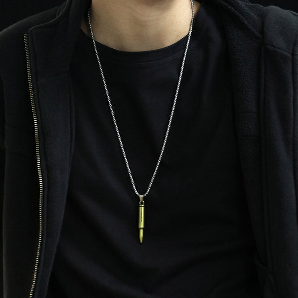 Men's Fashion Gold Bullet Pendant Necklace-Mens Pendant Necklace-SunnyHouse Jewelry