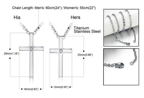 His & Hers Matching Set Simple Blinking Cross Tag Pendant Necklace Couple Jewelry Set-Couple Necklace-SunnyHouse Jewelry