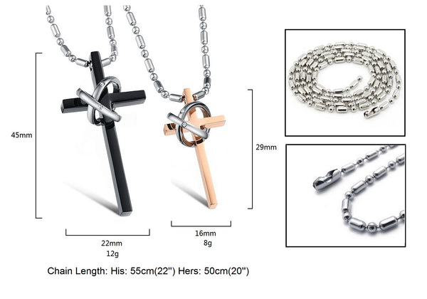His & Hers Matching Set Star Cross Tag Pendant Necklace Couple Jewelry Set-Couple Necklace-SunnyHouse Jewelry