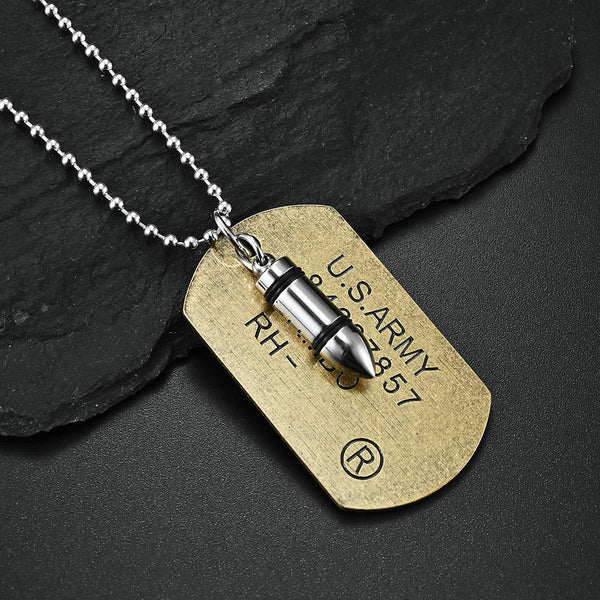 Men's Fashion US Army Bullet Tag Pendant Necklace-Mens Pendant Necklace-SunnyHouse Jewelry