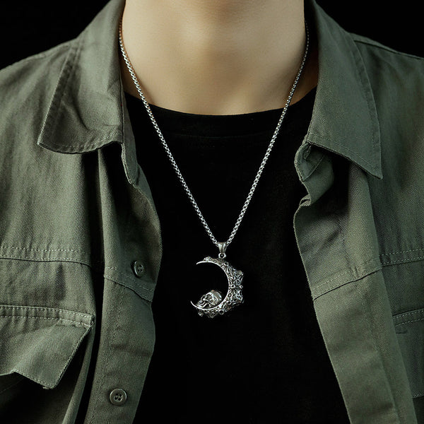 Men's Fashion Skull Moon Pendant Necklace-Mens Pendant Necklace-SunnyHouse Jewelry