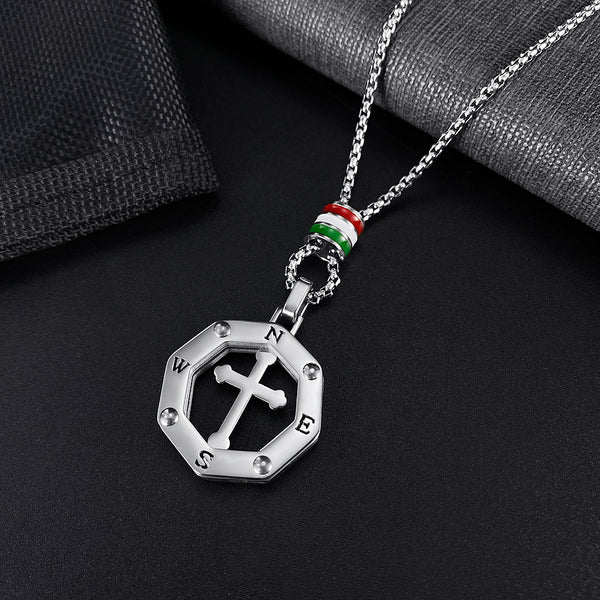 Men's Fashion Cross Compass Pendant Necklace-Mens Pendant Necklace-SunnyHouse Jewelry