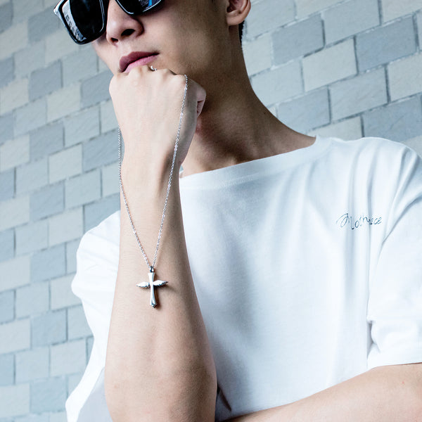 Men's Fashion Angel Cross Pendant Necklace-Mens Pendant Necklace-SunnyHouse Jewelry