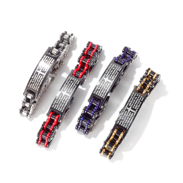 Men's Fashion Bible Cross Harley Bike Bracelet-Mens Bracelet-SunnyHouse Jewelry