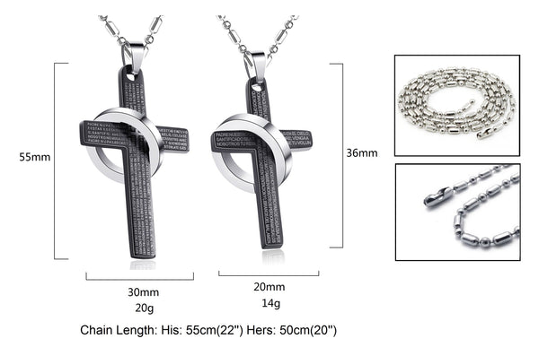 His & Hers Matching Set Bible Cross Couple Necklace Couple Jewelry Set-Couple Necklace-SunnyHouse Jewelry
